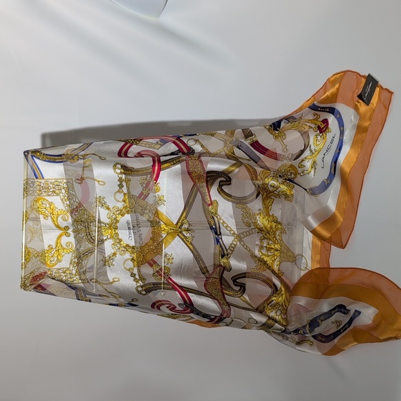Lancel Paris Silk Scarf with Orange and Gold Accents - Picture 9 of 15